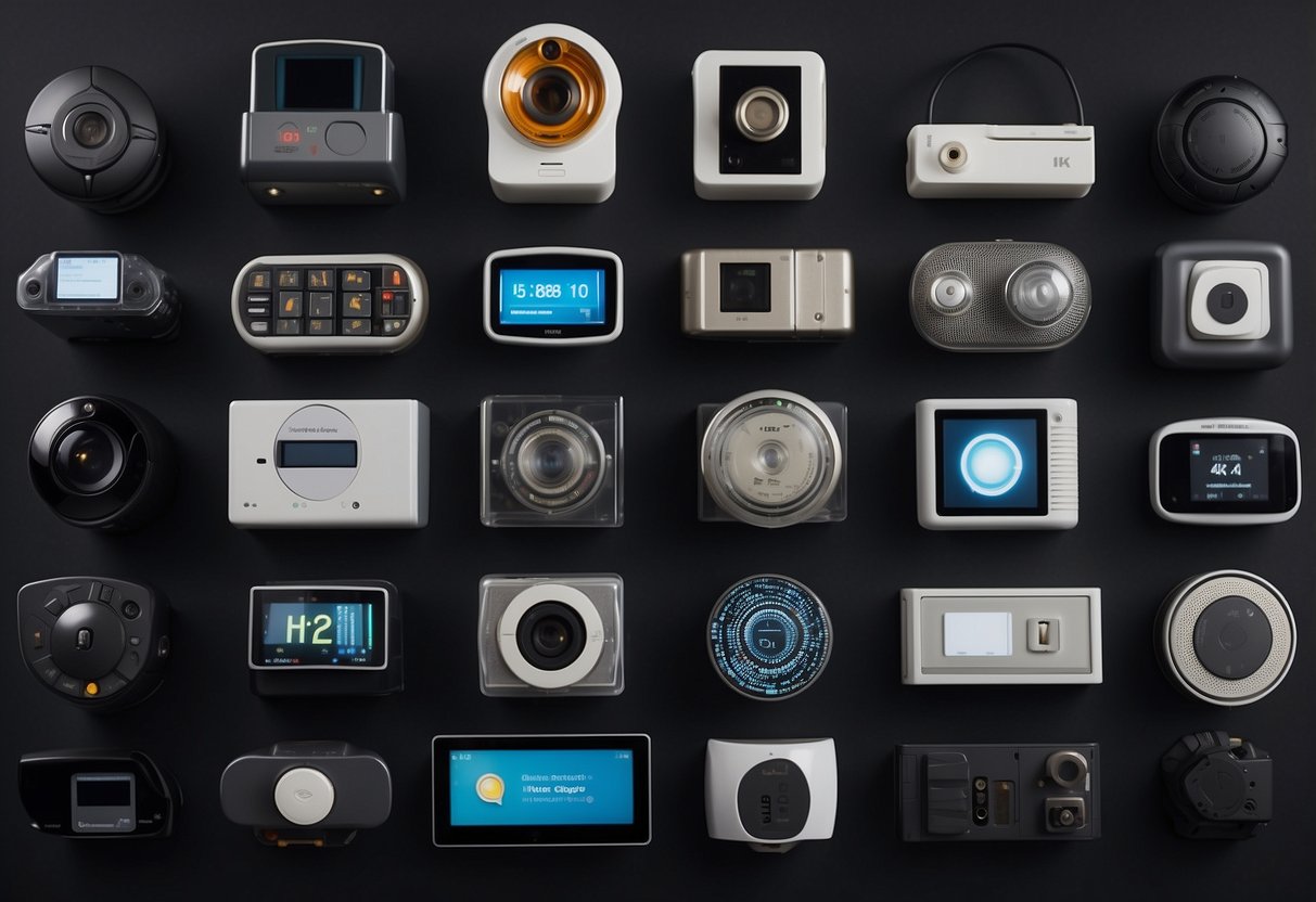 Various IoT devices from different eras, from early prototypes to modern smart gadgets, displayed in a timeline