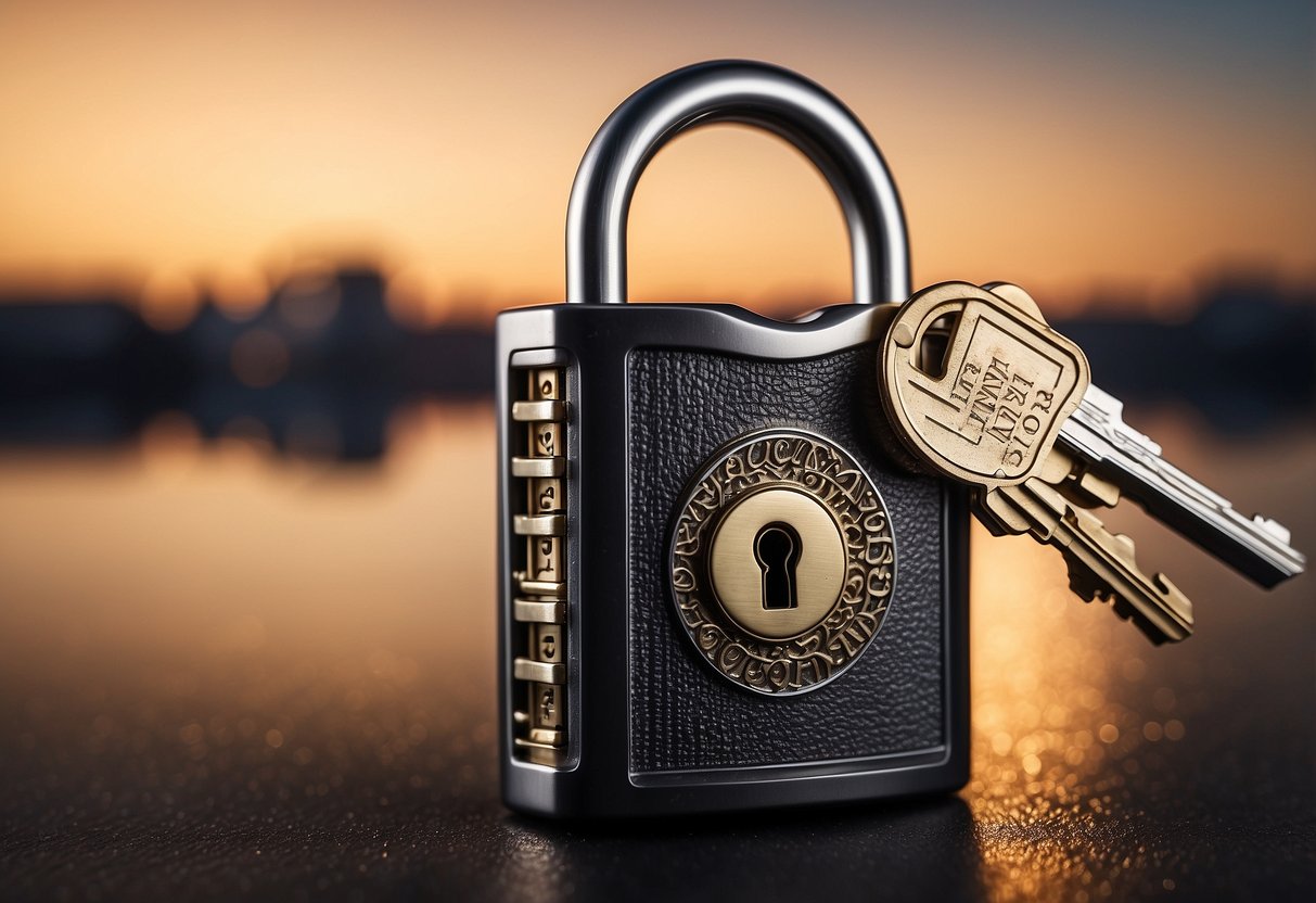 A lock and key symbolizing privacy and security, surrounded by a shield representing ethical tech considerations