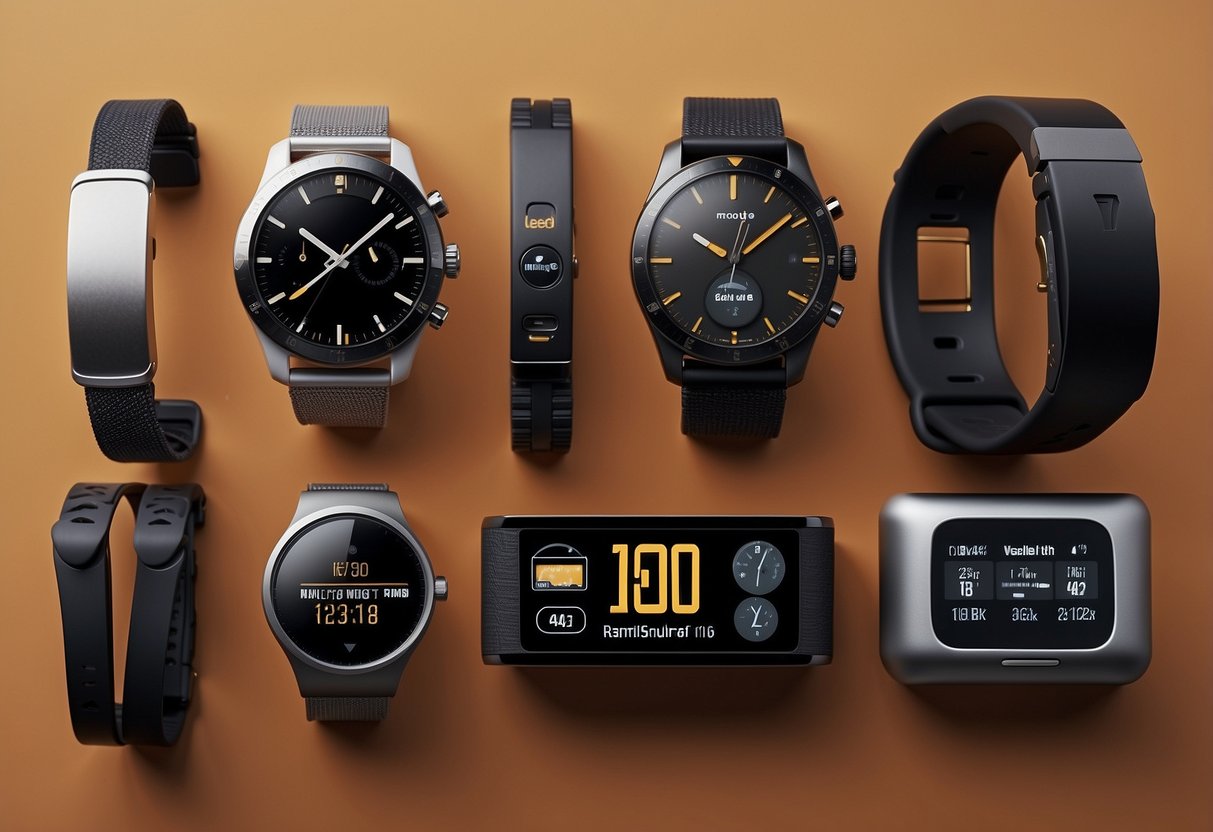 A series of wearable tech devices, from early models to modern advancements, displayed in a chronological order